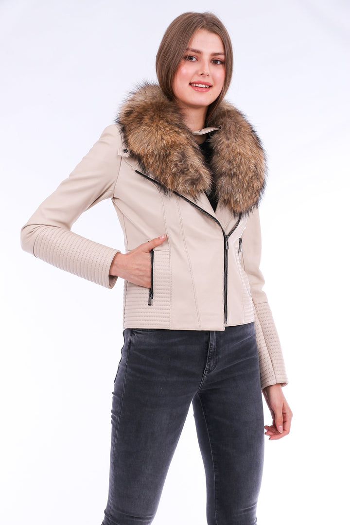 Leather Biker Jacket - White