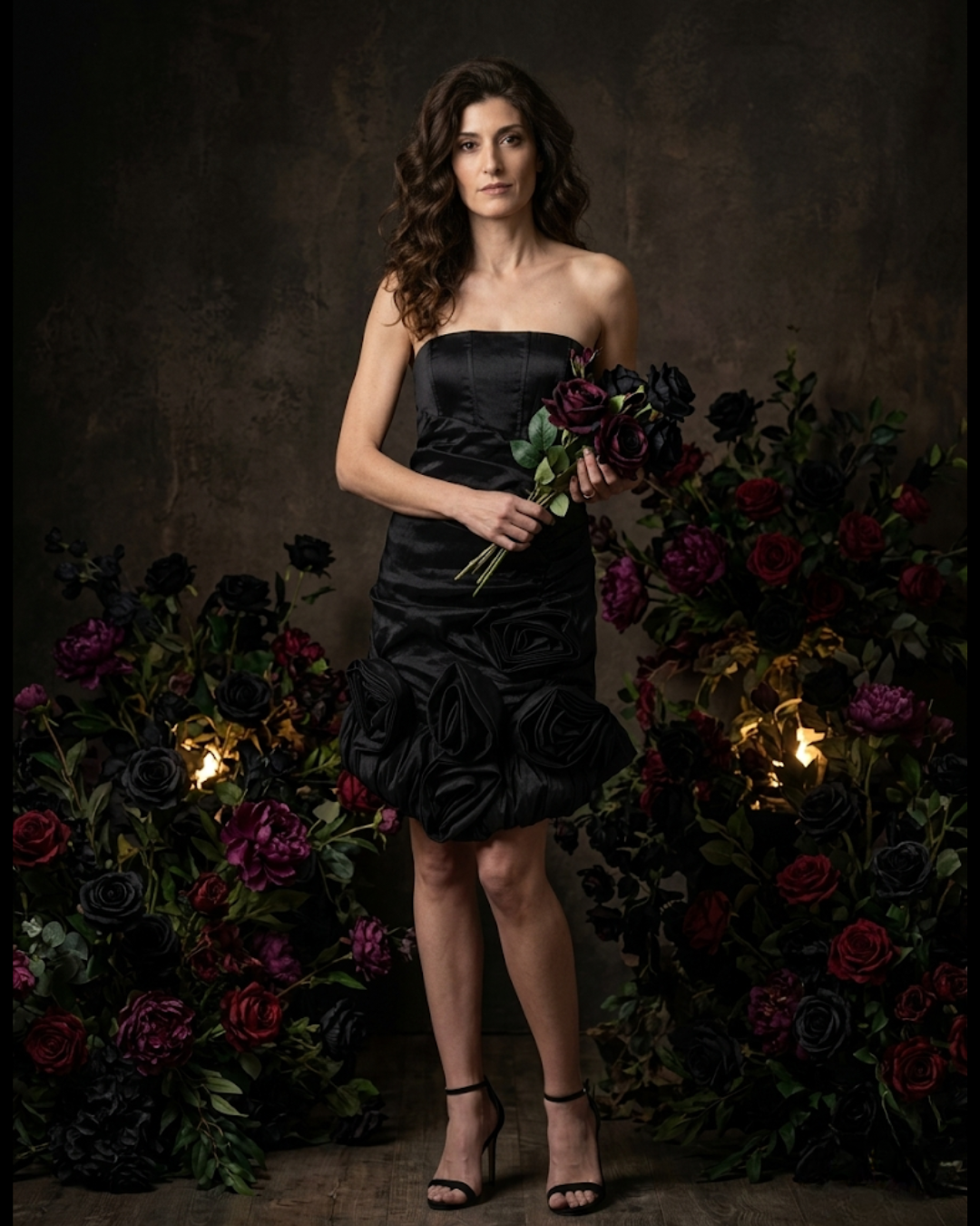 Black Strapless Cocktail Dress with Floral Ruffle Accents - Designer Fashion from Zagreb to New York - Raul E® New York