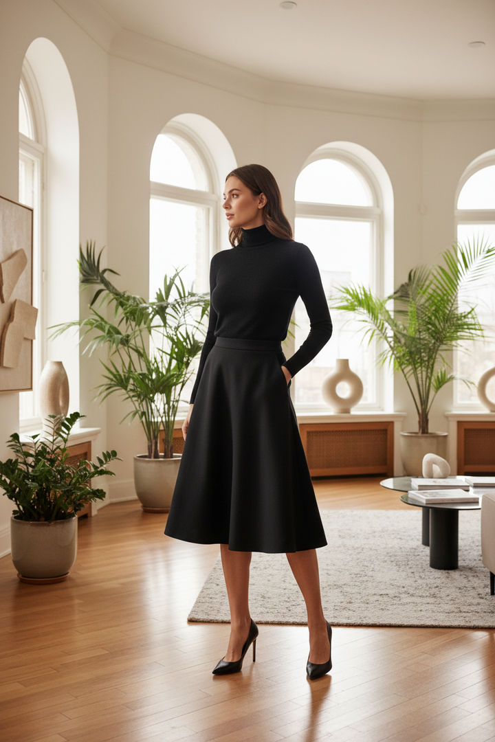 Black A-line skirt with subtle flare lifestyle image