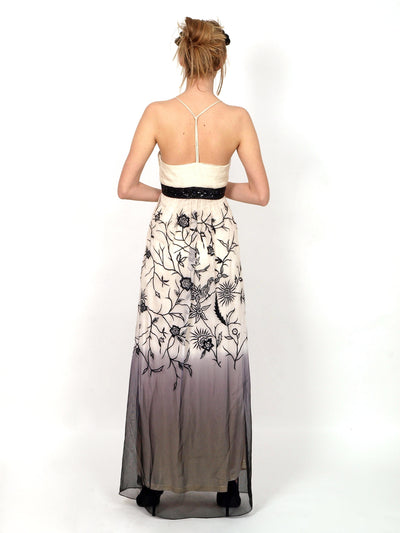 Long formal dress with slim shoulder straps