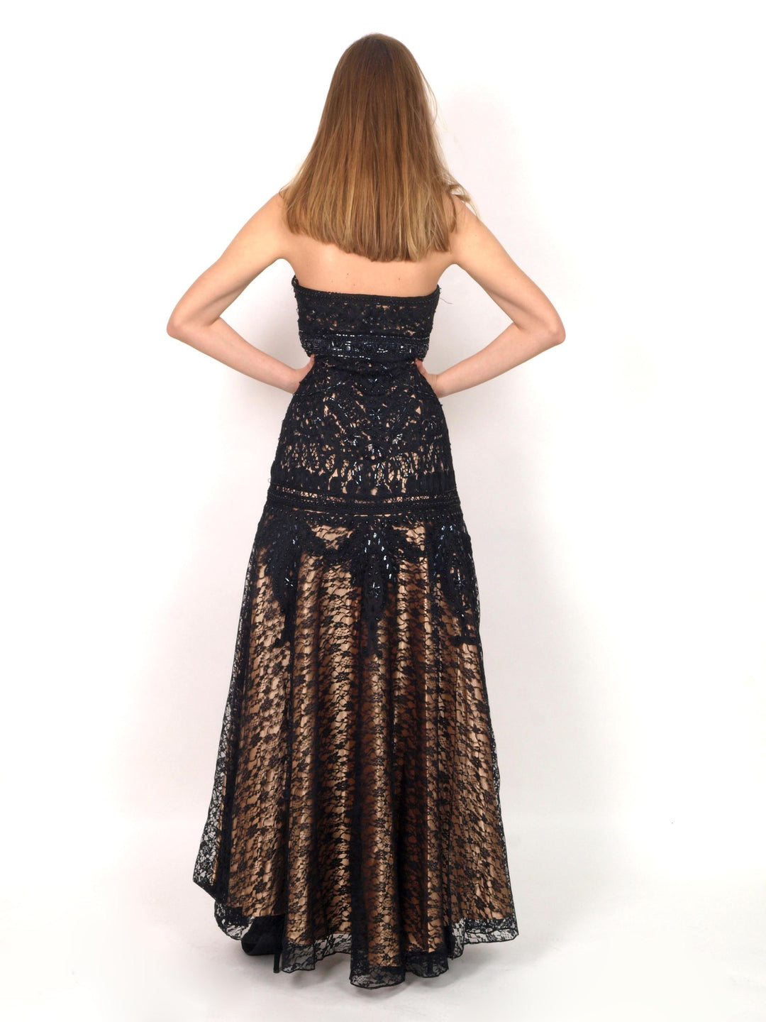 Sue Wong Black and Gold lace gown