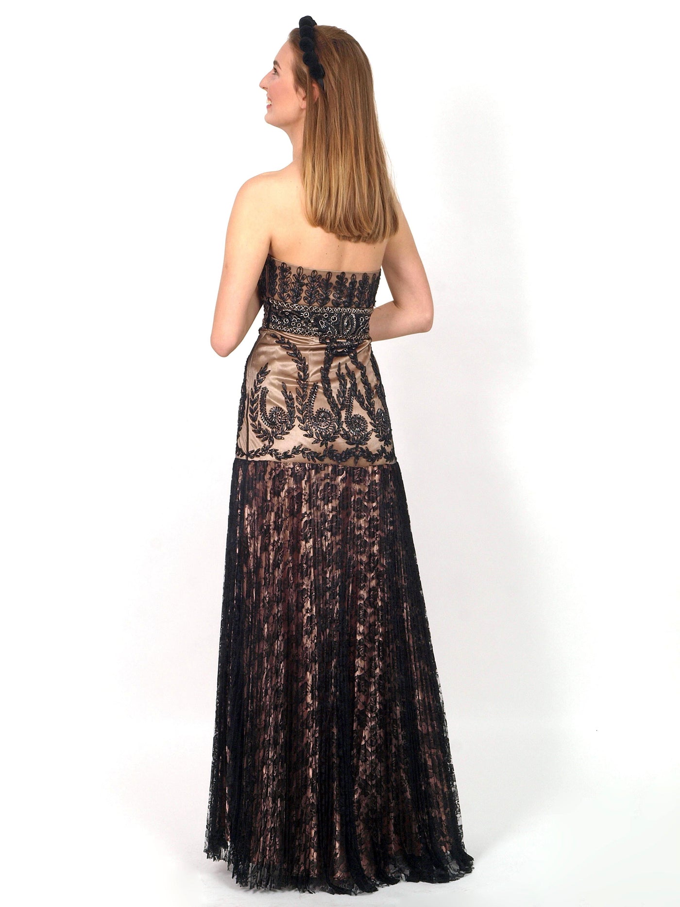 Long formal dress with black lace