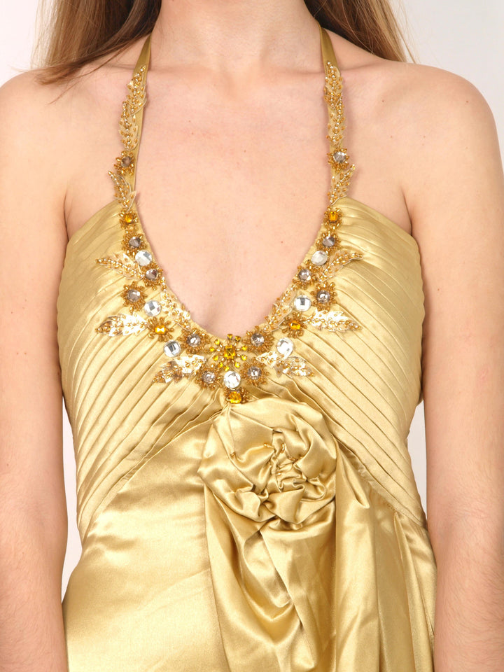 Gold silk evening gown