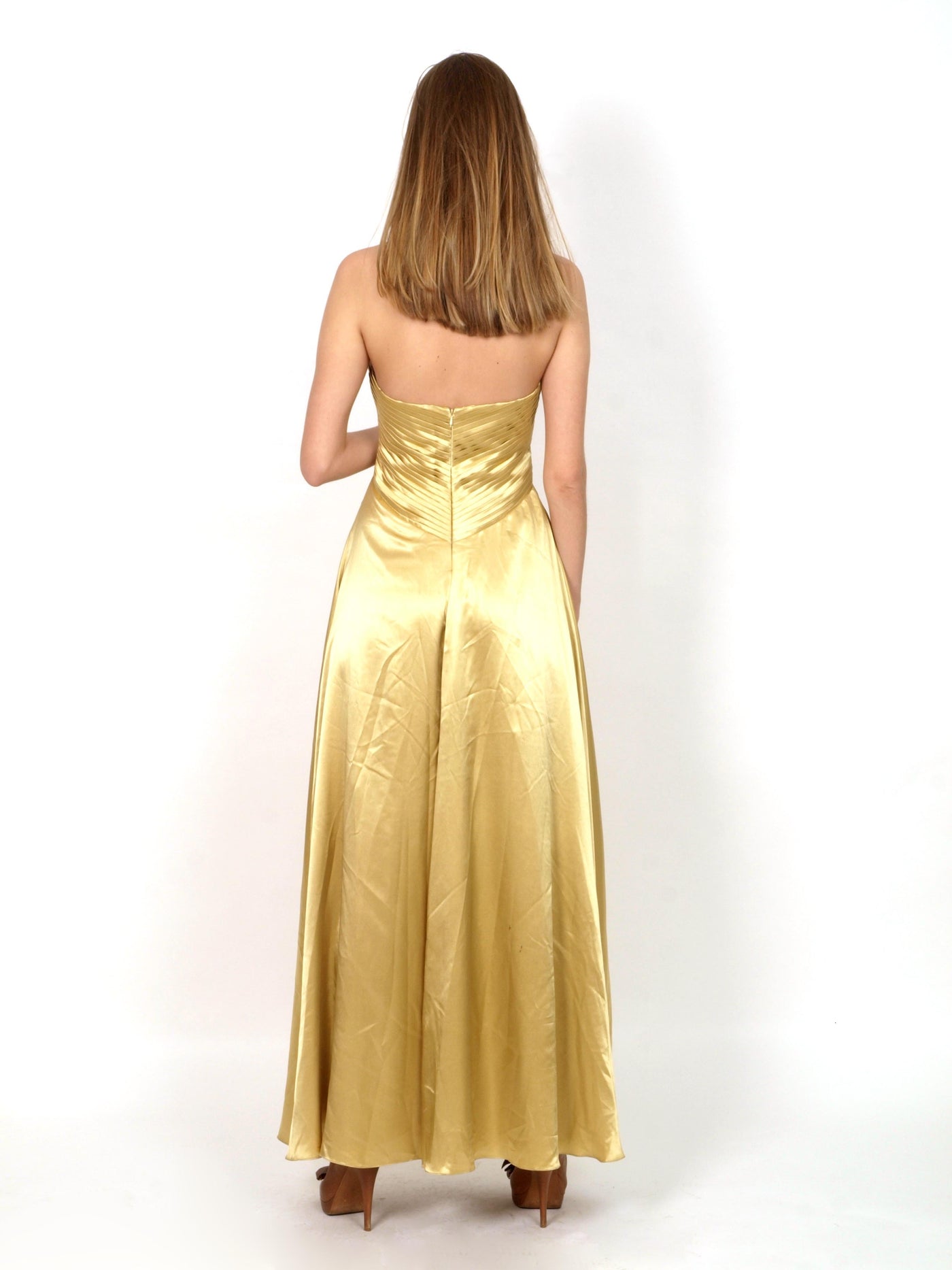 Gold silk evening gown