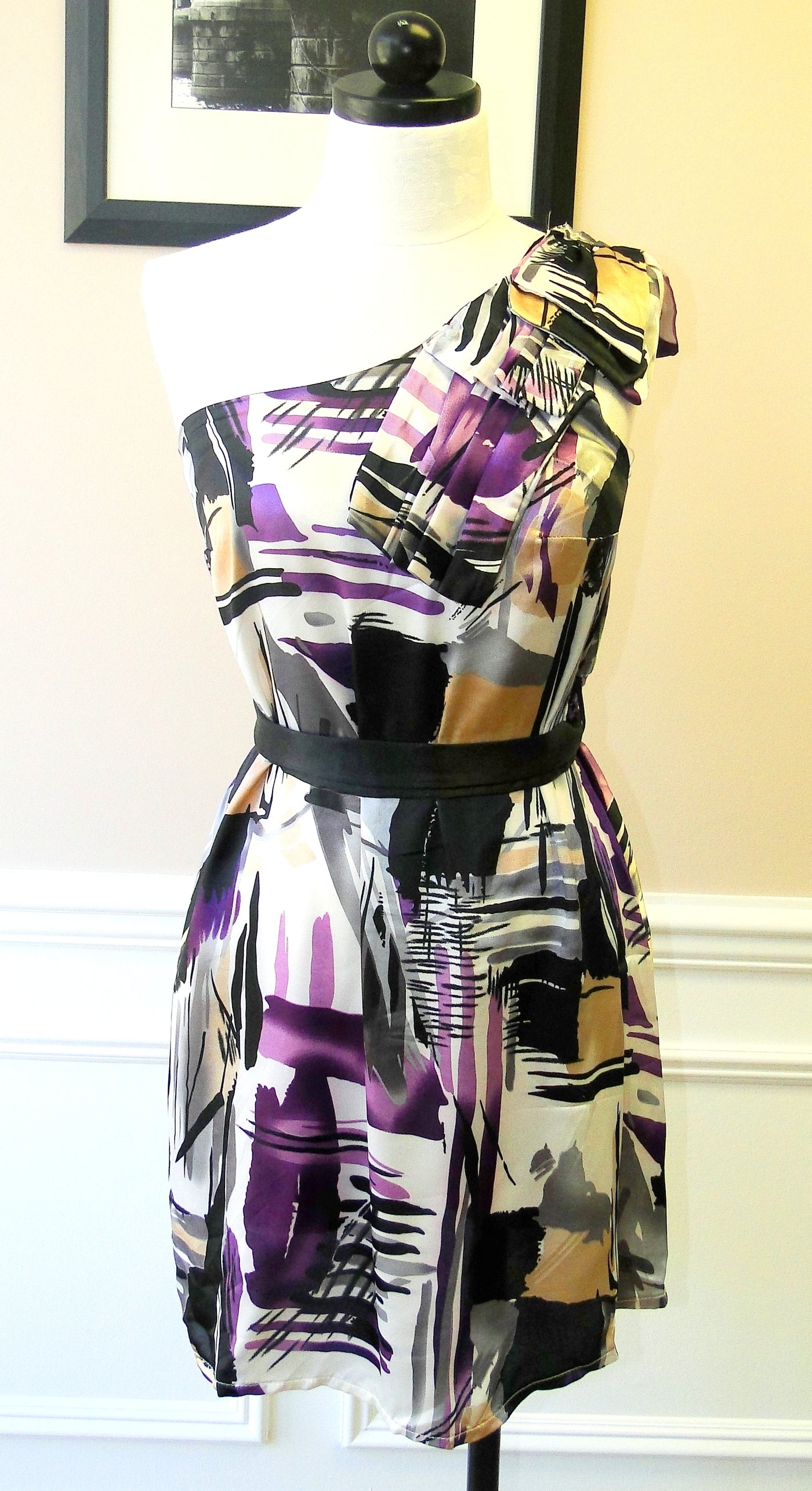 One Shoulder Belted Printed Dress