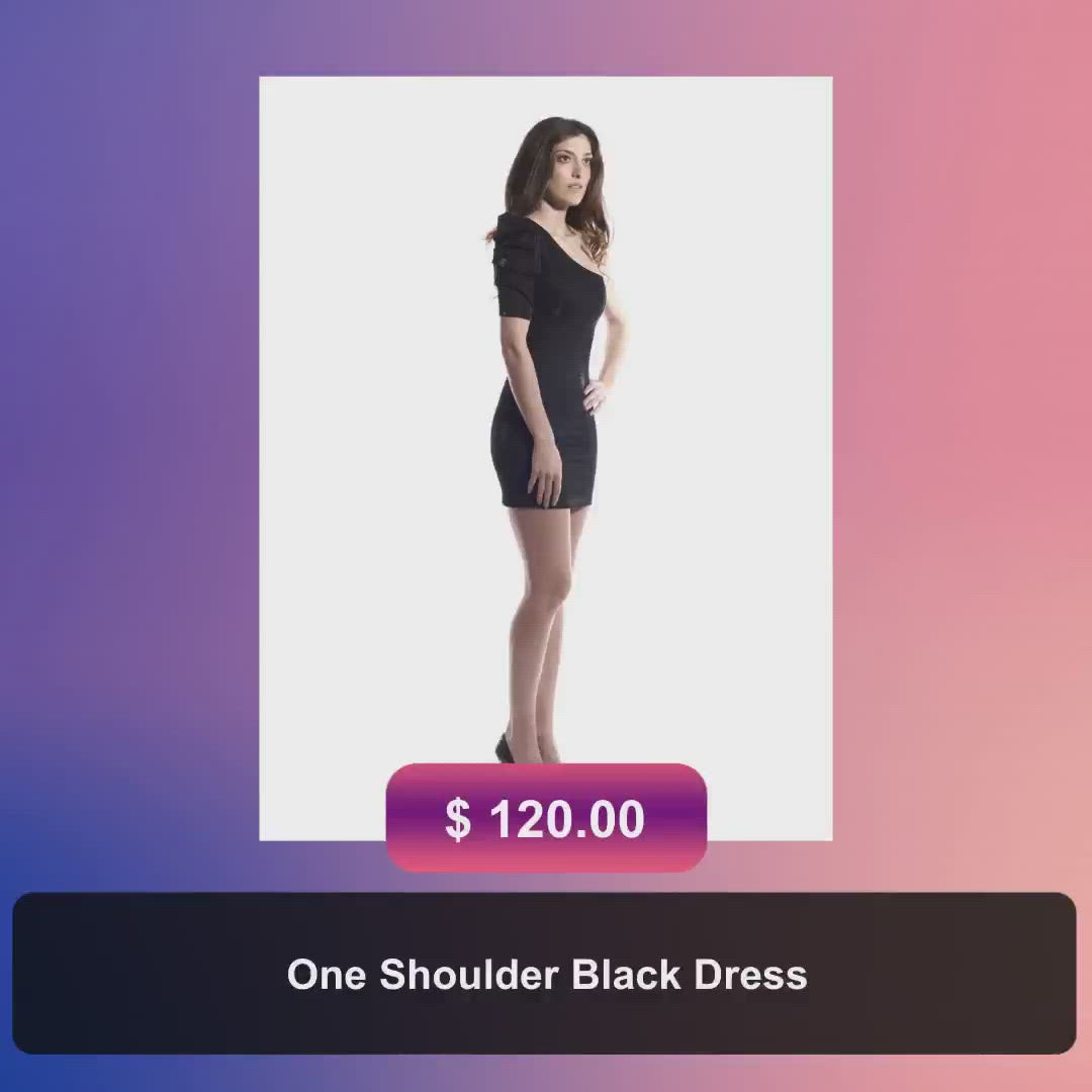 One Shoulder Black Dress by@Vidoo