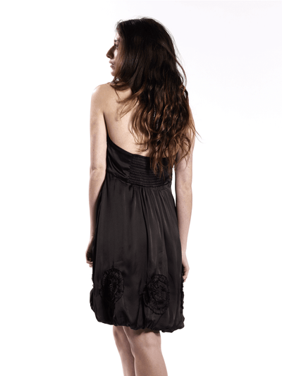 Black Strapless Dress -Embroidered Circular Accents