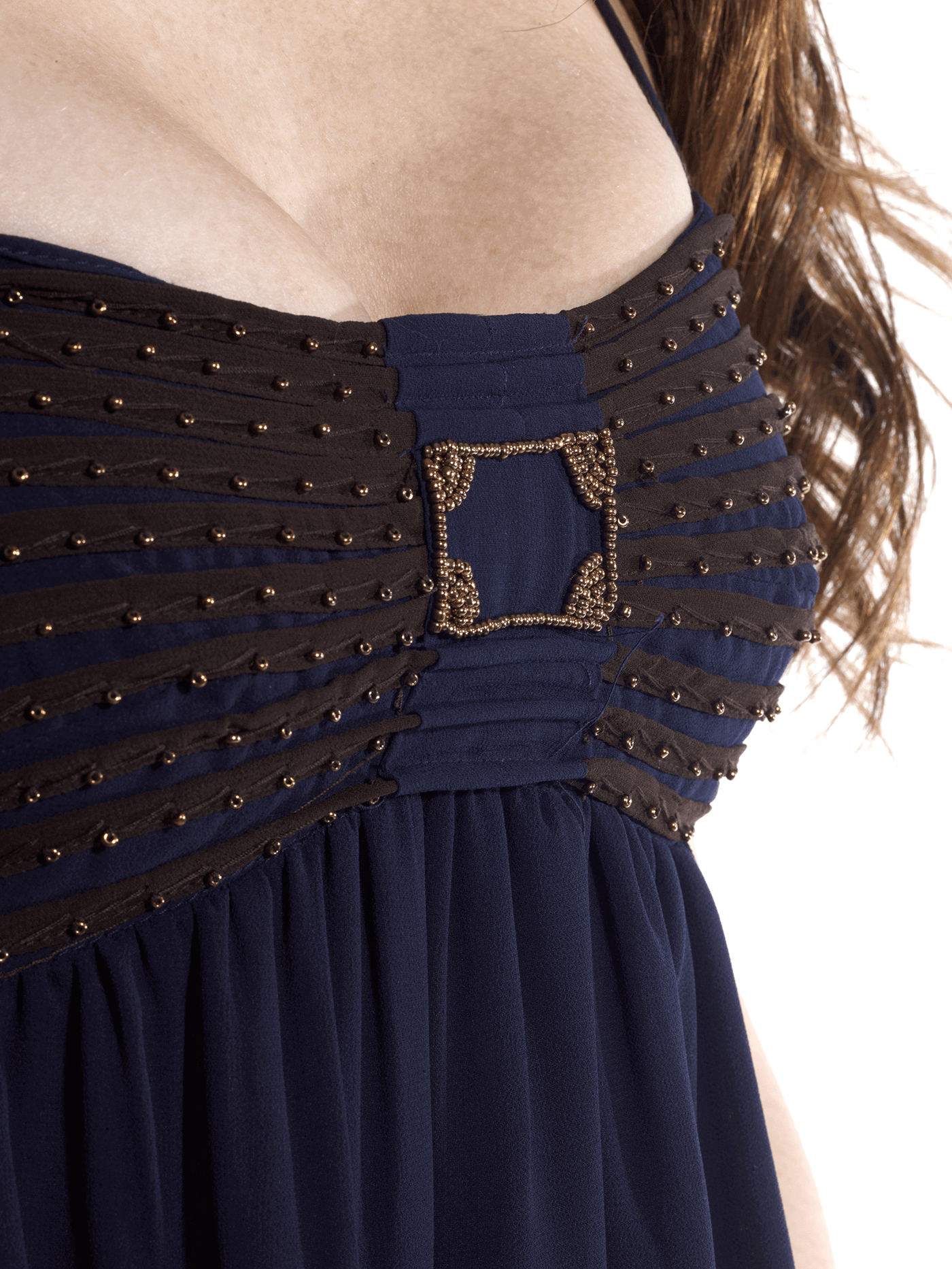 Blue Flowy Dress with Gold Embellishments