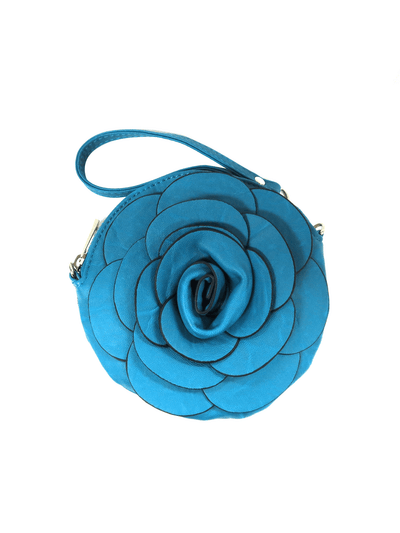 Teal Rose Round Clutch Bag