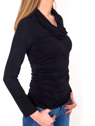 Black long sleeve T-shirt with fall collar