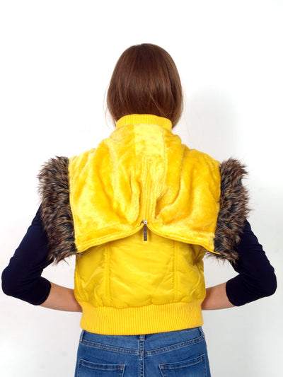 Warm yellow vest with faux fur