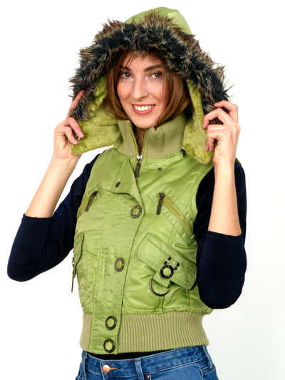Warm green vest with faux fur