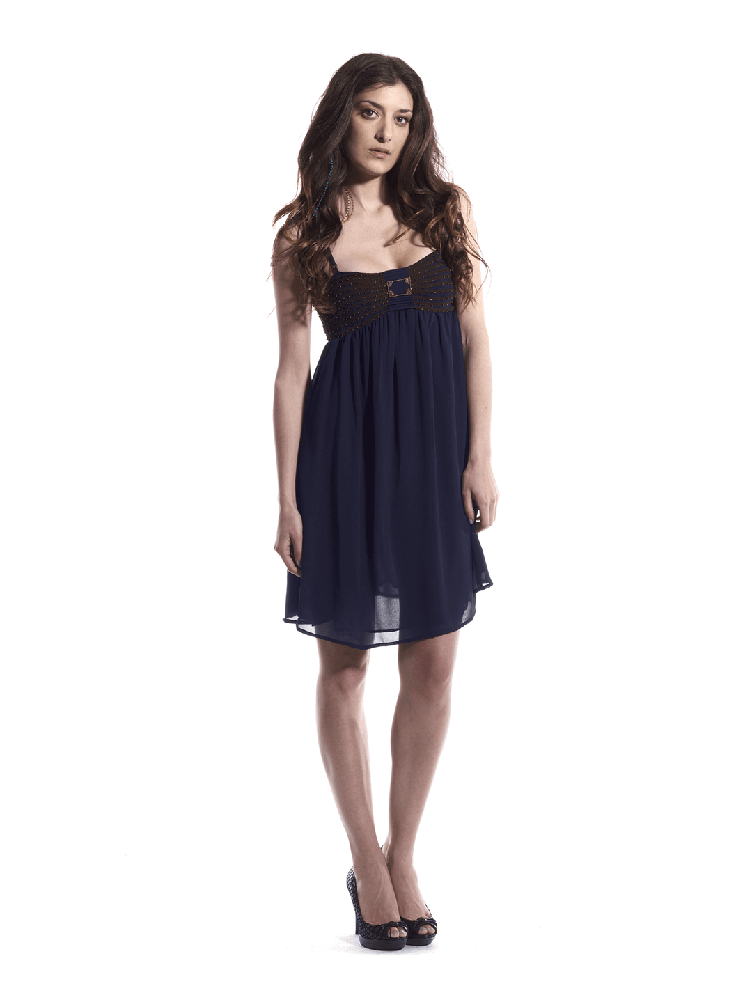 Blue Flowy Dress with Gold Embellishments – Raul E New York