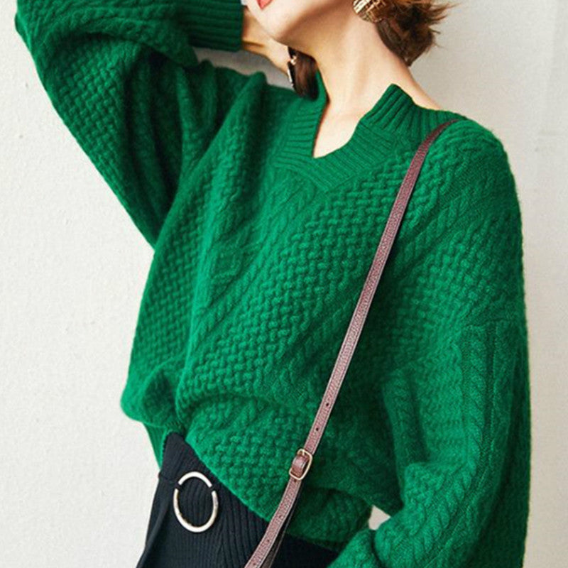 Woolen Vintage Sweater Casual Female Cashmere Sweater Tops Elegant